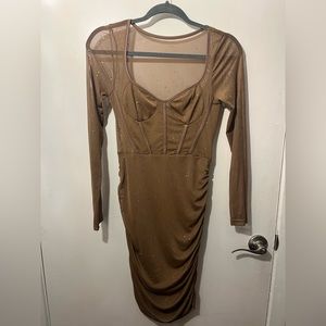 Brown Glitter Mesh Dress